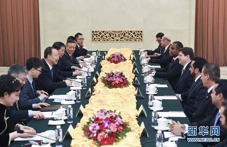 3月22日，中共中央書(shū)記處書(shū)記、全國(guó)政協(xié)副主席杜青林在北京會(huì)見(jiàn)巴西民主運(yùn)動(dòng)黨眾議院黨團(tuán)領(lǐng)袖羅西率領(lǐng)的該黨干部考察團(tuán)。 新華社記者張領(lǐng)攝