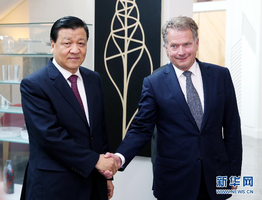 6月12日，中共中央政治局常委、中央書記處書記劉云山在赫爾辛基會見芬蘭總統(tǒng)尼尼斯特。 新華社記者姚大偉攝