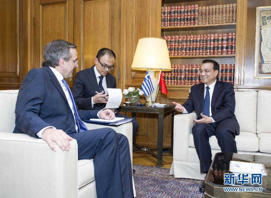6月19日，國務(wù)院總理李克強(qiáng)在雅典同希臘總理薩馬拉斯舉行會談。新華社記者 王曄 攝