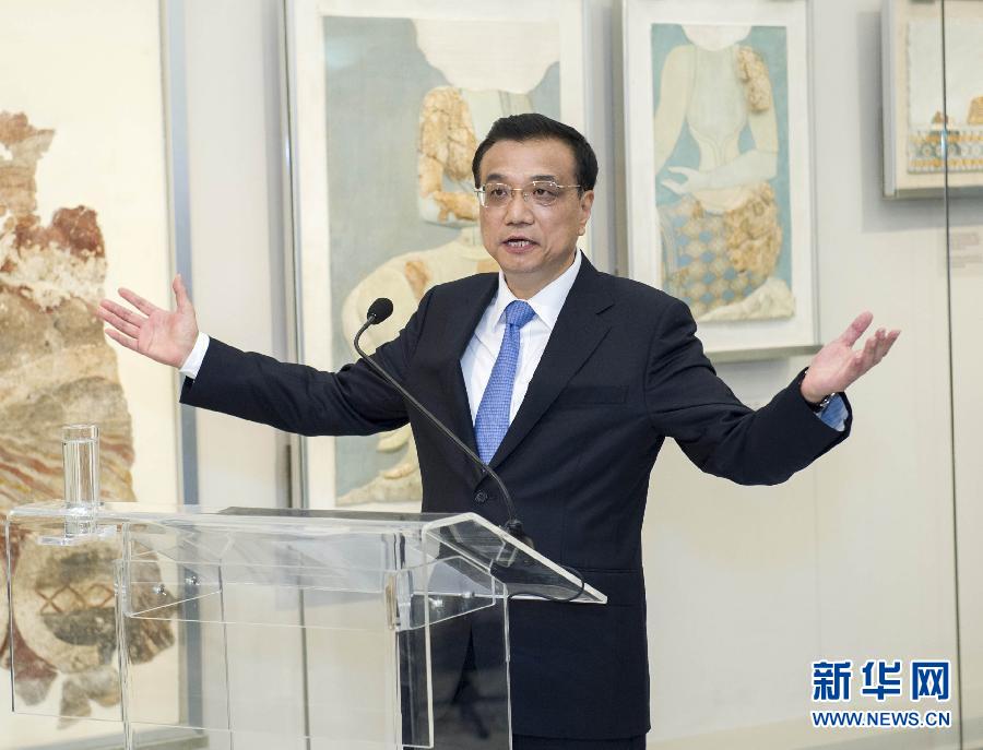 6月21日，國務院總理李克強與希臘總理薩馬拉斯共同出席希臘伊拉克利翁博物館新館開館儀式并發(fā)表講話。 新華社記者 王曄 攝