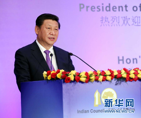 9月18日，國家主席習(xí)近平在印度世界事務(wù)委員會發(fā)表題為《攜手追尋民族復(fù)興之夢》的重要演講。 新華社記者 姚大偉 攝