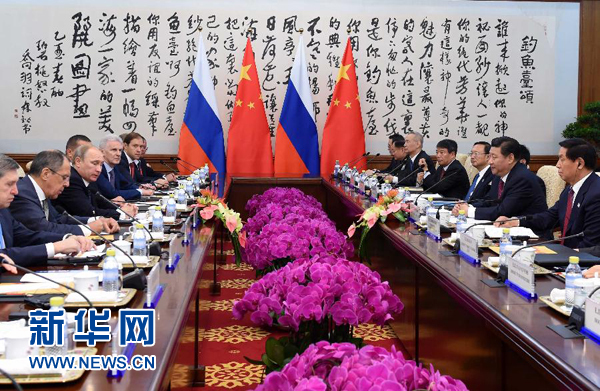 11月9日，中國國家主席習(xí)近平在北京釣魚臺(tái)國賓館會(huì)見俄羅斯總統(tǒng)普京。新華社記者 饒愛民 攝