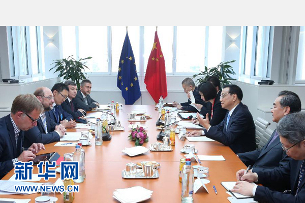 當(dāng)?shù)貢r(shí)間6月29日上午，國務(wù)院總理李克強(qiáng)在布魯塞爾會見歐洲議會議長舒爾茨。 新華社記者 龐興雷 攝