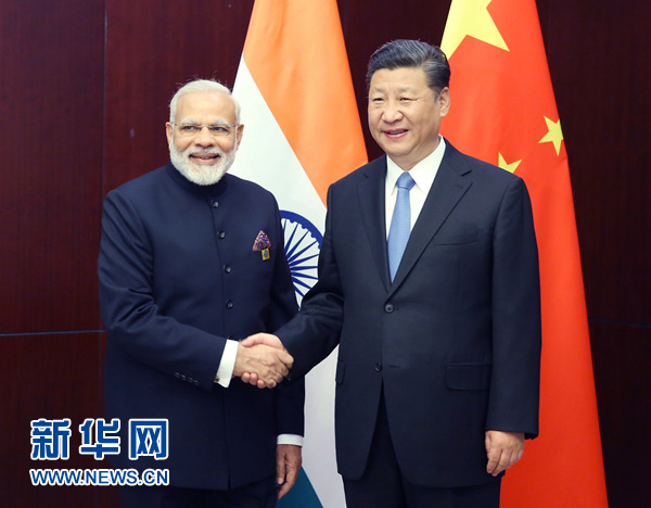 6月9日，國(guó)家主席習(xí)近平在阿斯塔納會(huì)見印度總理莫迪。 新華社記者姚大偉 攝