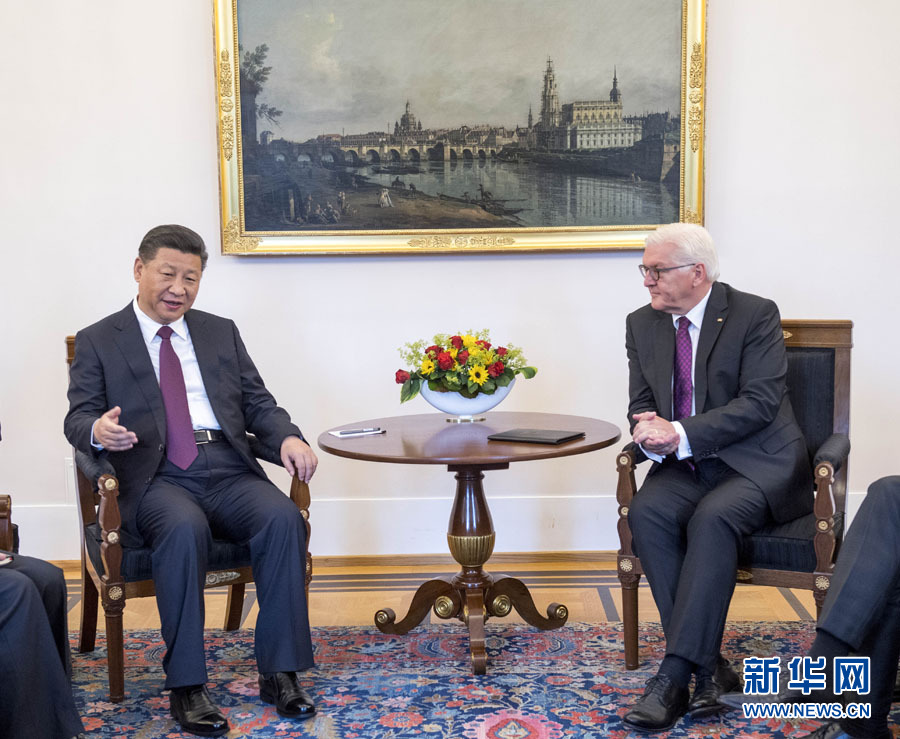 7月5日，國家主席習近平在柏林會見德國總統(tǒng)施泰因邁爾。 新華社記者李學仁 攝